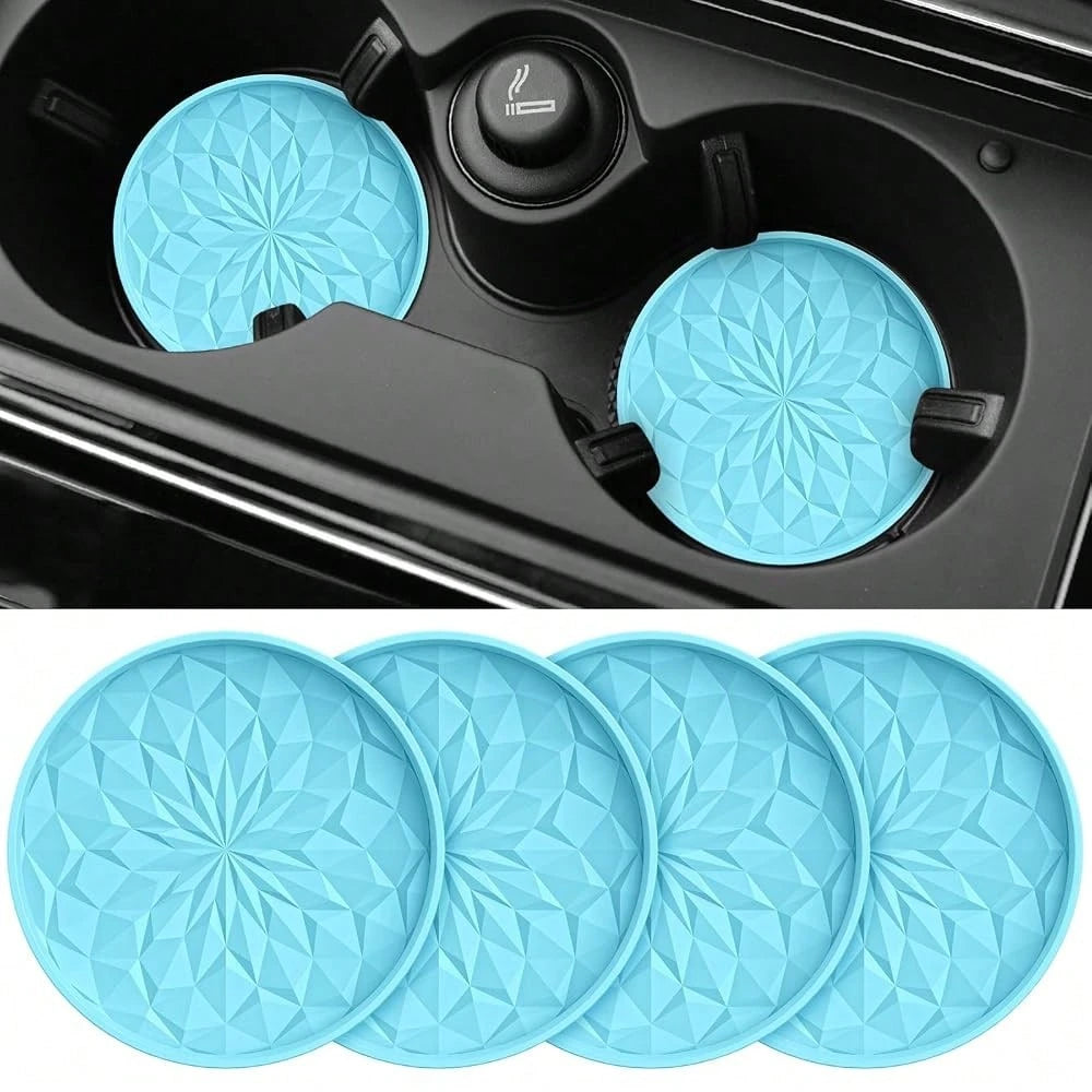 Car Coasters For Cup Holders [4 Pack]- 2.75In Silicone Auto Mug Mats- Universal Non-Slip Recessed Car Interior AccessoriesWhite