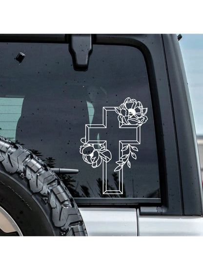 Car Cross Decal Faith Bumper Decal Cross Floral Sticker For Car,Laptop,Bottle Etc.