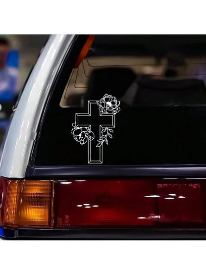 Car Cross Decal Faith Bumper Decal Cross Floral Sticker For Car,Laptop,Bottle Etc.