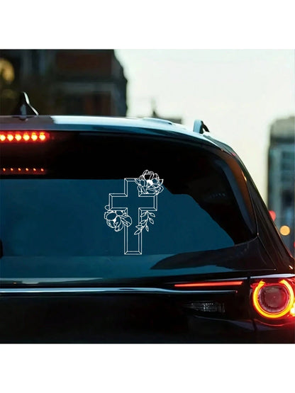 Car Cross Decal Faith Bumper Decal Cross Floral Sticker For Car,Laptop,Bottle Etc.