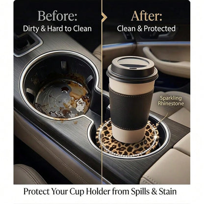 Car Cup Coaster 2 Pack,Car Coasters For Cup Holders,Anti-Slip Cups Holder Coaster For Cars,2.75 Inch Leopard Coasters (Brown-2PC)