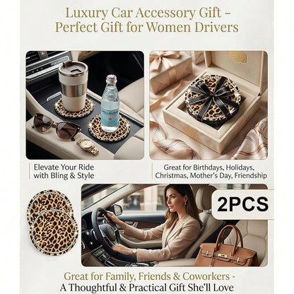 Car Cup Coaster 2 Pack,Car Coasters For Cup Holders,Anti-Slip Cups Holder Coaster For Cars,2.75 Inch Leopard Coasters (Brown-2PC)
