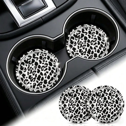 Car Cup Coaster 2 Pack,Car Coasters For Cup Holders,Anti-Slip Cups Holder Coaster For Cars,2.75 Inch Leopard Coasters (Brown-2PC)