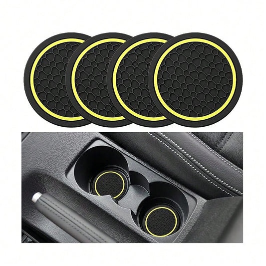 Car Cup Holder Coasters 2.76\ PVC Anti-Slip Inserts Black/Yellow| Textured Surface, Shock Absorption, Dust Protection, Easy To Clean