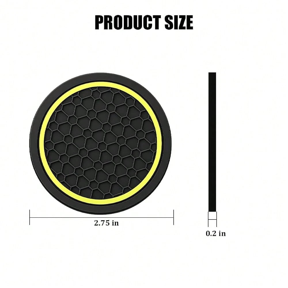 Car Cup Holder Coasters 2.76\ PVC Anti-Slip Inserts Black/Yellow| Textured Surface, Shock Absorption, Dust Protection, Easy To Clean