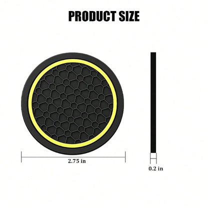 Car Cup Holder Coasters 2.76\ PVC Anti-Slip Inserts Black/Yellow| Textured Surface, Shock Absorption, Dust Protection, Easy To Clean