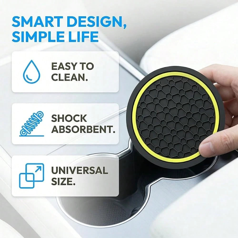 Car Cup Holder Coasters 2.76\ PVC Anti-Slip Inserts Black/Yellow| Textured Surface, Shock Absorption, Dust Protection, Easy To Clean