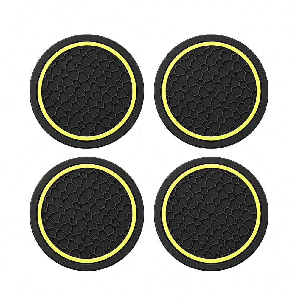 Car Cup Holder Coasters 2.76\ PVC Anti-Slip Inserts Black/Yellow| Textured Surface, Shock Absorption, Dust Protection, Easy To Clean