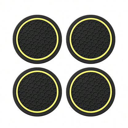 Car Cup Holder Coasters 2.76\ PVC Anti-Slip Inserts Black/Yellow| Textured Surface, Shock Absorption, Dust Protection, Easy To Clean