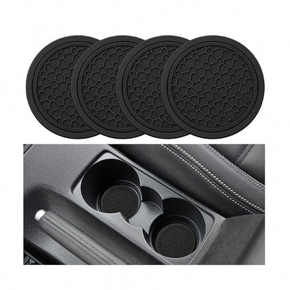 Car Cup Holder Coasters 2.76\ PVC Anti-Slip Inserts Black/Yellow| Textured Surface, Shock Absorption, Dust Protection, Easy To Clean
