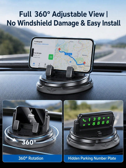 Car Dashboard Phone Holder With Hidden Parking Number Plate, 360° Rotatable Non-Slip Phone Mount, Universal Car Navigation Bracket For Sedan, SUV And Truck