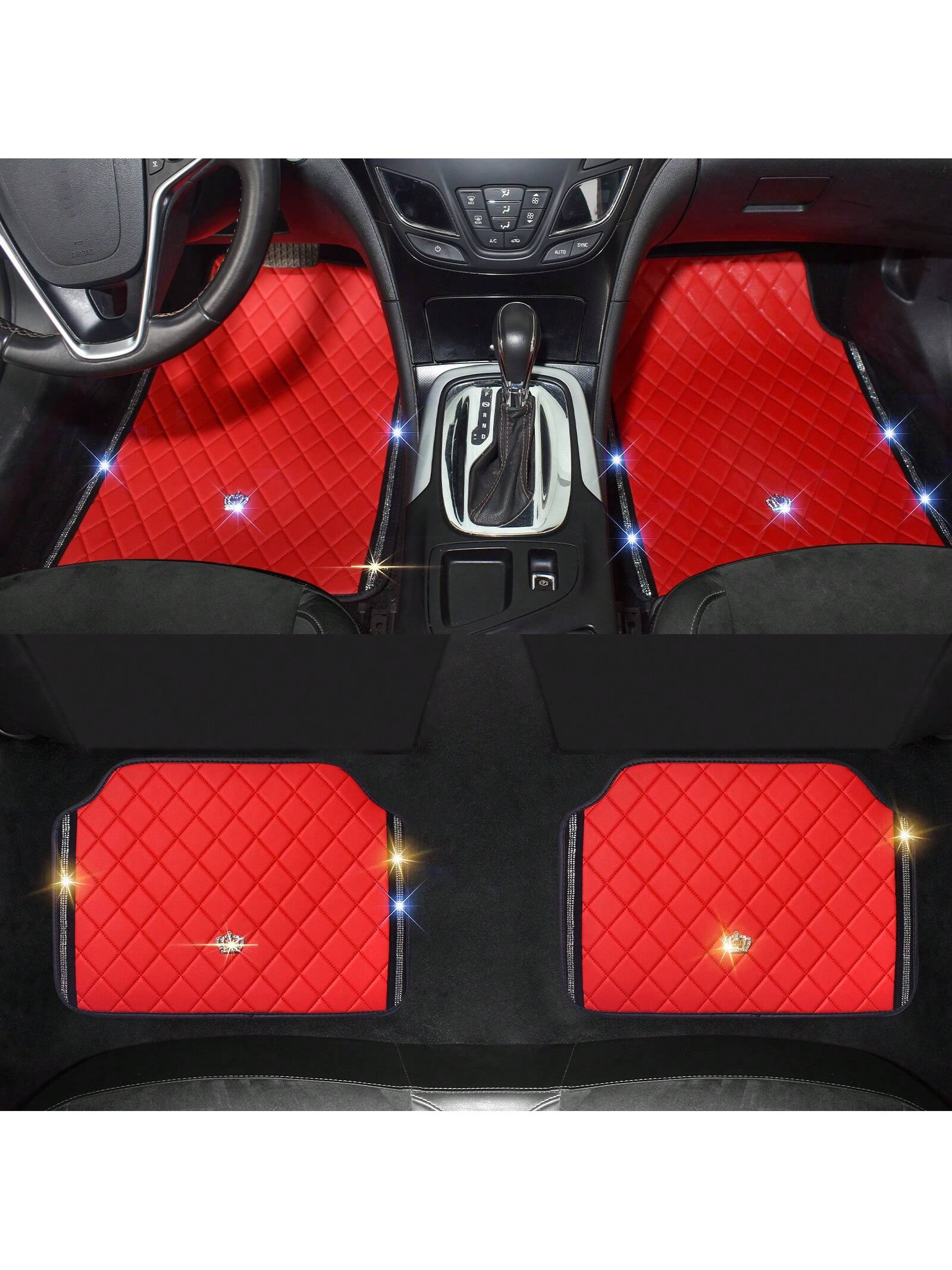 Car Floor Mat For Most SUVs And Sedans,Bling Diamond Car Floor Mats,Full Leather Floor Mats Floor Liners Set All Weather Heavy Duty Odorless And Simply Place
