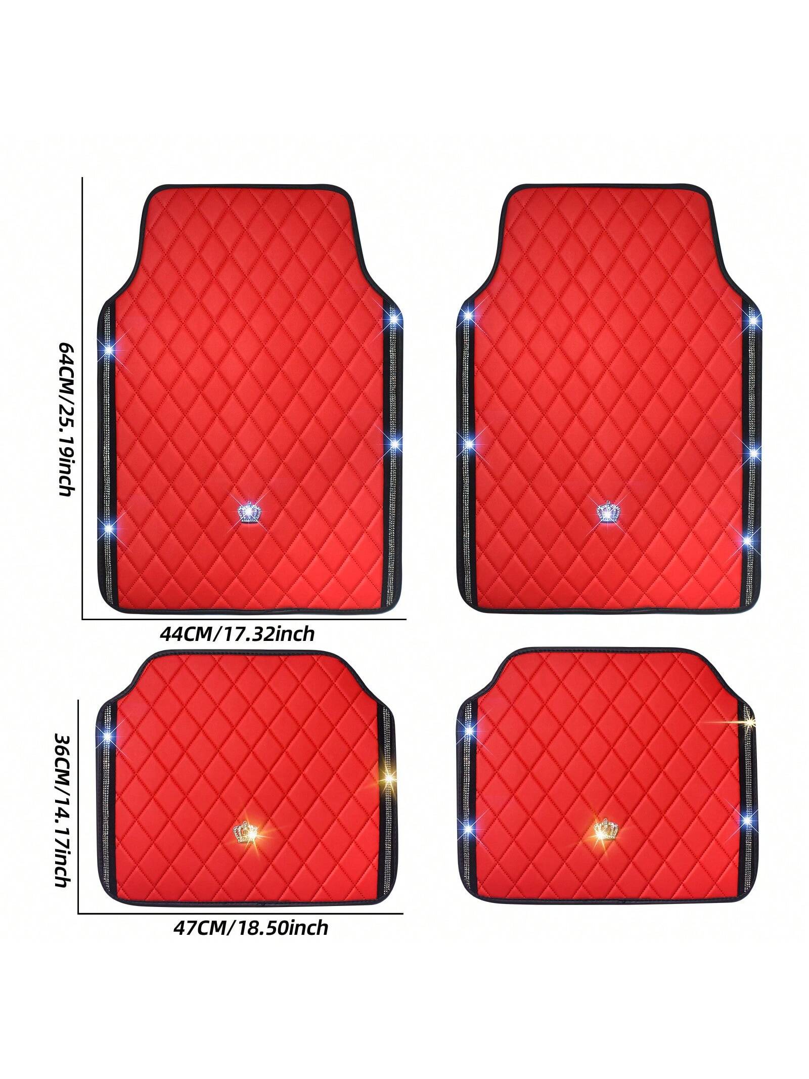 Car Floor Mat For Most SUVs And Sedans,Bling Diamond Car Floor Mats,Full Leather Floor Mats Floor Liners Set All Weather Heavy Duty Odorless And Simply Place