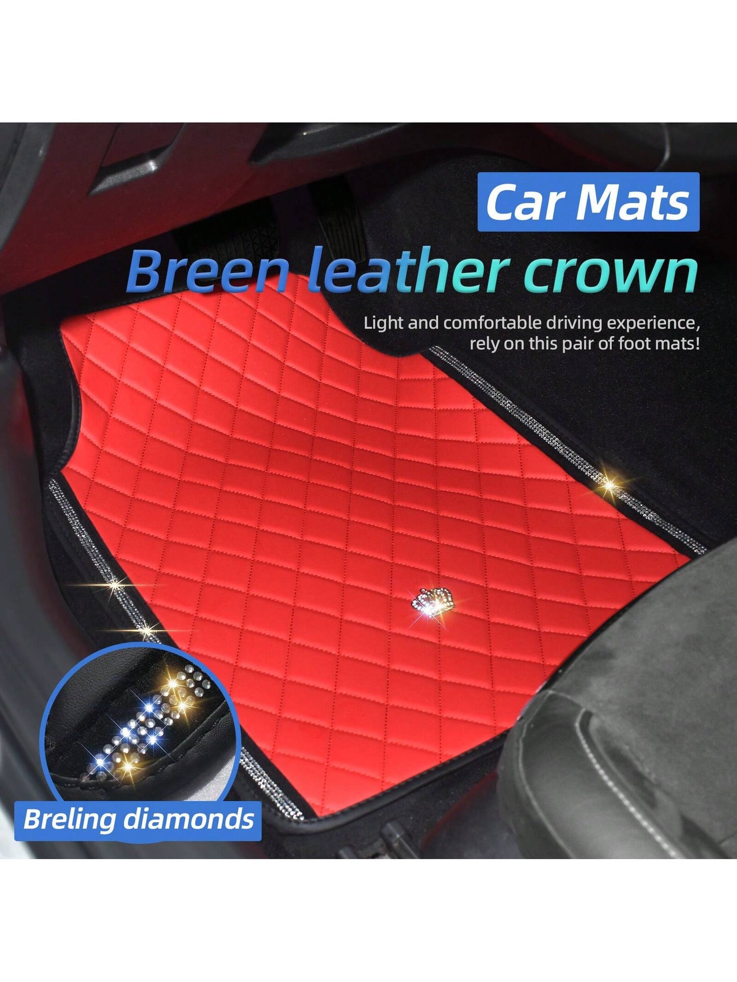 Car Floor Mat For Most SUVs And Sedans,Bling Diamond Car Floor Mats,Full Leather Floor Mats Floor Liners Set All Weather Heavy Duty Odorless And Simply Place
