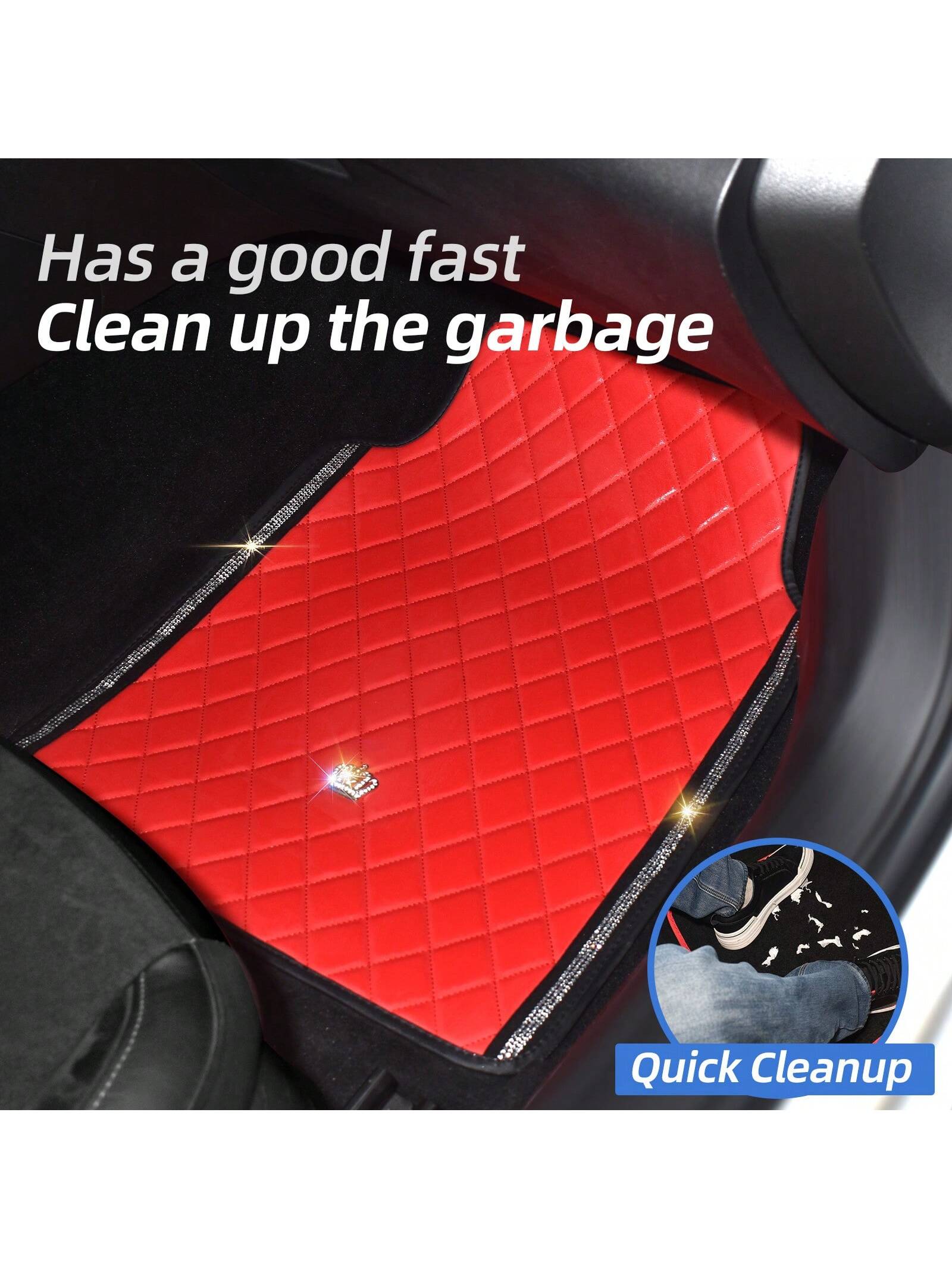 Car Floor Mat For Most SUVs And Sedans,Bling Diamond Car Floor Mats,Full Leather Floor Mats Floor Liners Set All Weather Heavy Duty Odorless And Simply Place