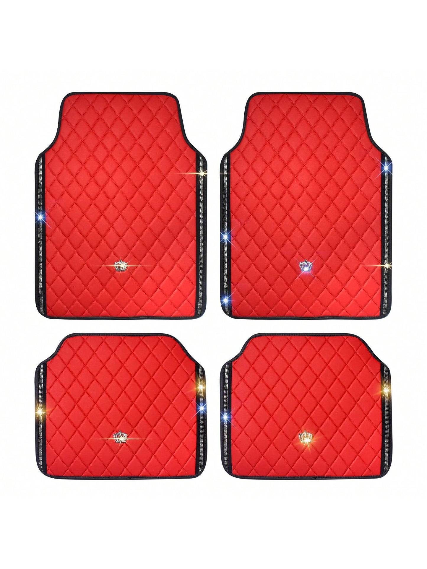 Car Floor Mat For Most SUVs And Sedans,Bling Diamond Car Floor Mats,Full Leather Floor Mats Floor Liners Set All Weather Heavy Duty Odorless And Simply Place