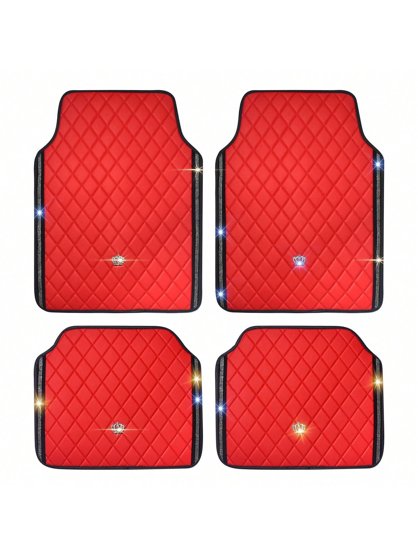 Car Floor Mat For Most SUVs And Sedans,Bling Diamond Car Floor Mats,Full Leather Floor Mats Floor Liners Set All Weather Heavy Duty Odorless And Simply Place