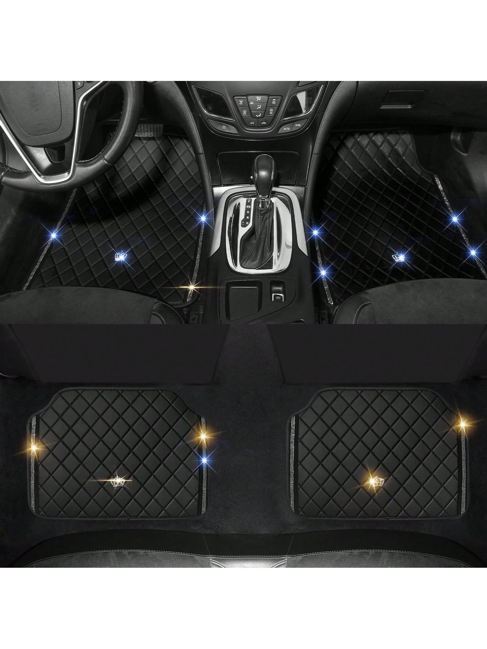 Car Floor Mat For Most SUVs And Sedans,Bling Diamond Car Floor Mats,Full Leather Floor Mats Floor Liners Set All Weather Heavy Duty Odorless And Simply Place