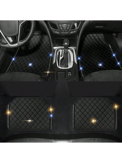Car Floor Mat For Most SUVs And Sedans,Bling Diamond Car Floor Mats,Full Leather Floor Mats Floor Liners Set All Weather Heavy Duty Odorless And Simply Place