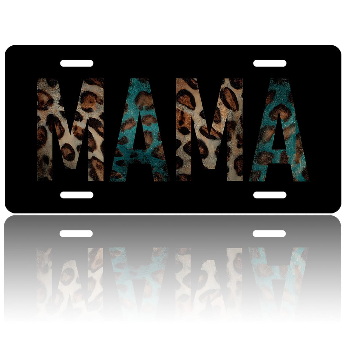 Car Front License Plate Cover, MAMA With Leopard Print Personalized License Plate Rust-Proof Stainless Metal Car Plates Tag Novelty Decorative For Men Women,12.2" X 6.2"
