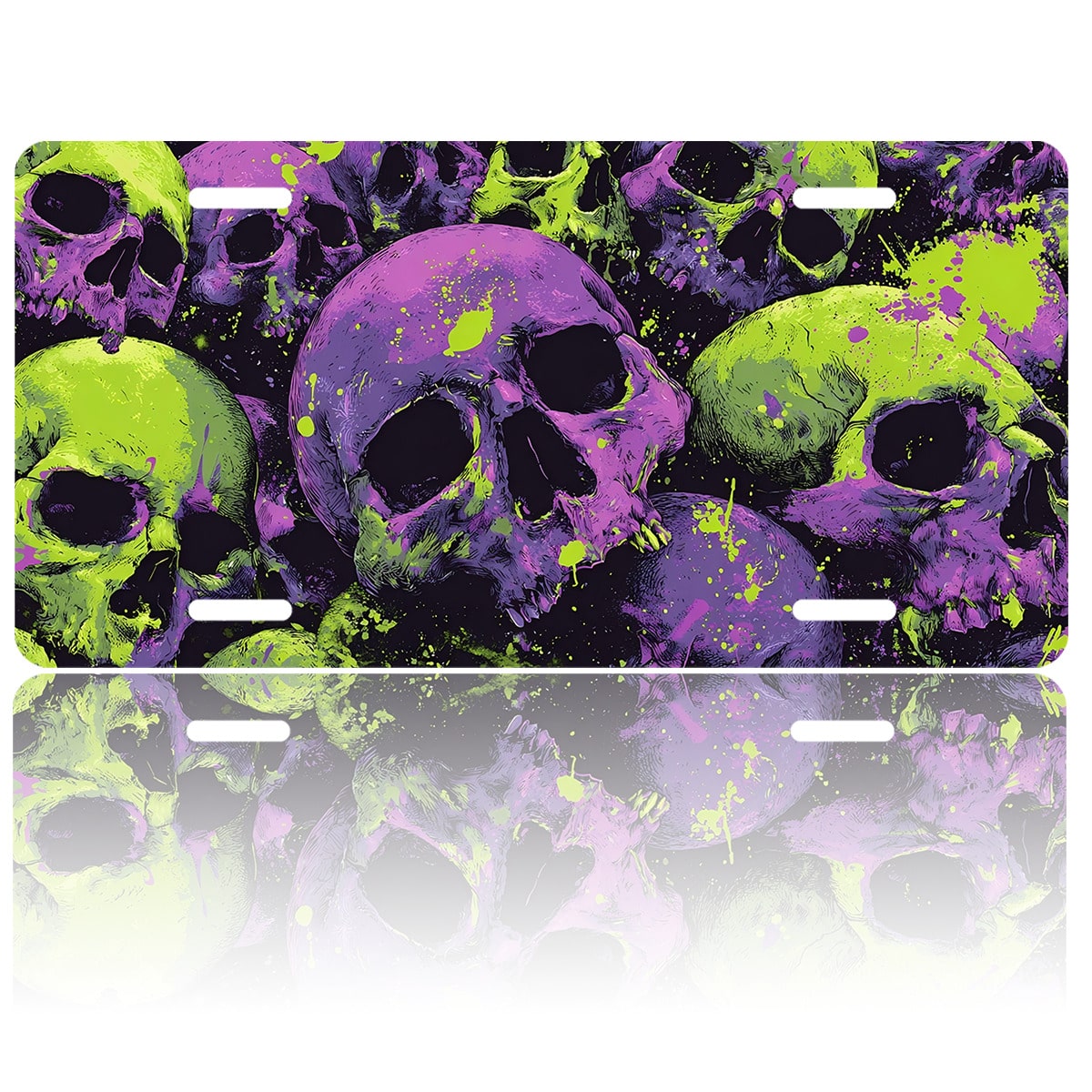 Car Front License Plate, Skulls Funny License Plate Personalized Car Decoration Rust-Proof Stainless Steel Vanity Car Tags Accessories For Women Men,12.2" X 6.2"