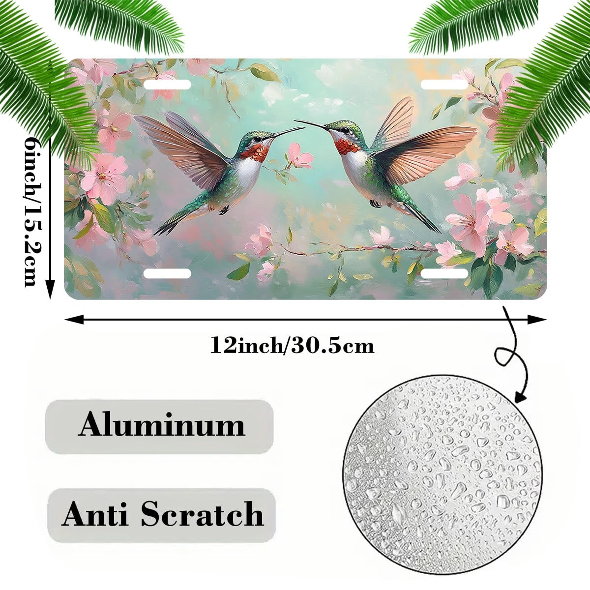 Car Front License Plate, Hummingbirds Among Pink Funny License Plate Personalized Car Decoration Rust-Proof Stainless Steel Vanity Car Tags Accessories For Women Men,12.2" X 6.2"