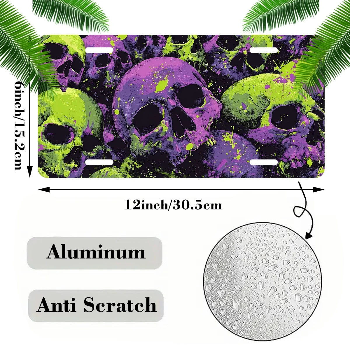 Car Front License Plate, Skulls Funny License Plate Personalized Car Decoration Rust-Proof Stainless Steel Vanity Car Tags Accessories For Women Men,12.2" X 6.2"
