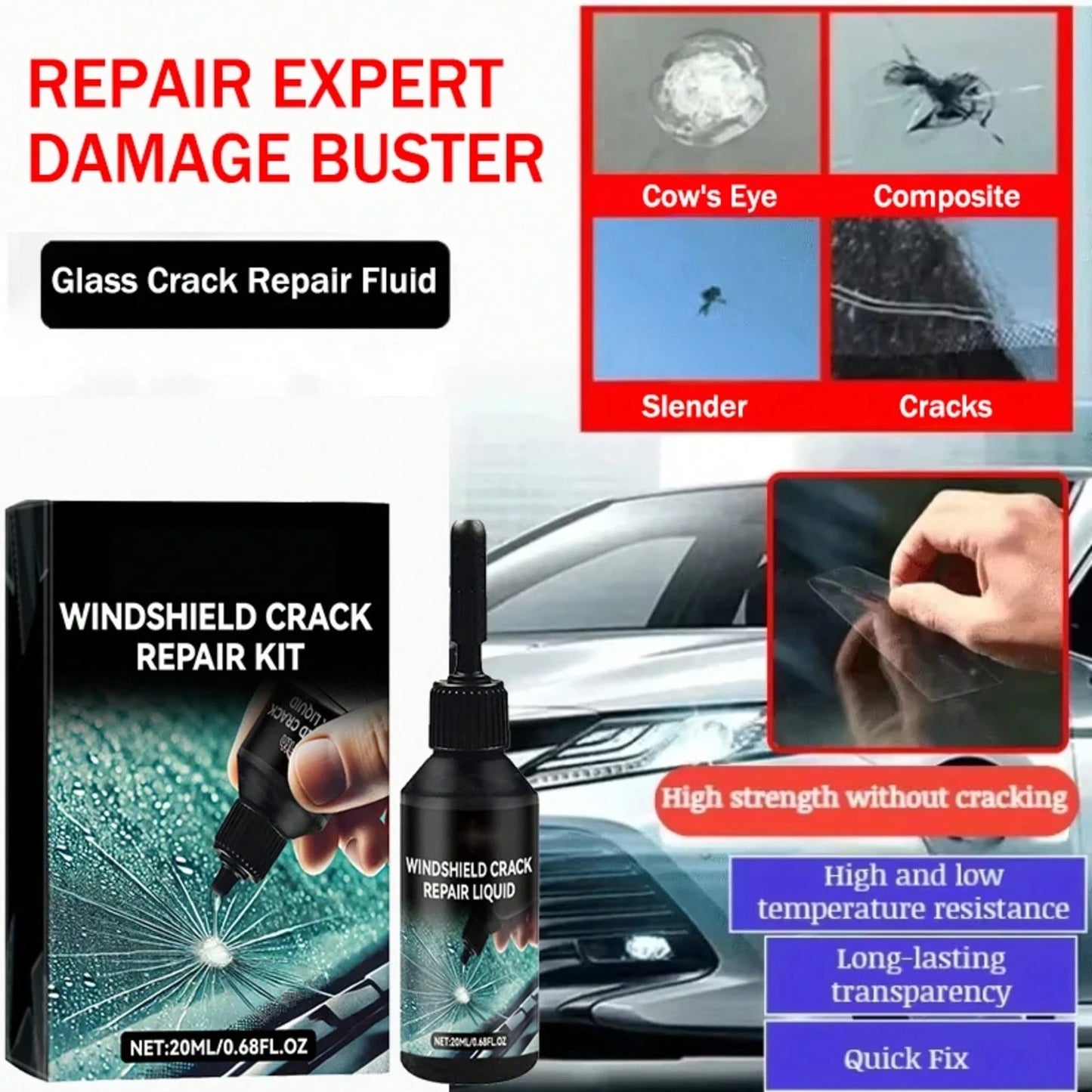 Car Glass Crack Repair Car Window Scratches Repair Automobile Windshield Broken Repair Automobile Windscreen Restoration