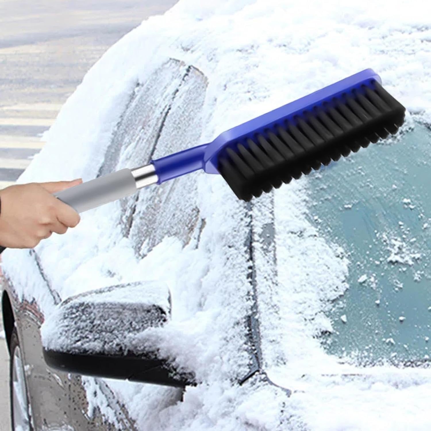 Car Ice Scraper- Snow Brush Car, Snow Shovel Brush| Auto Snow Windshield And Roof Cleaner, Snow Brush Combo With Extendable Handle Grip, Lightweight Winter Tool Auto Snow Removal Accessory For
