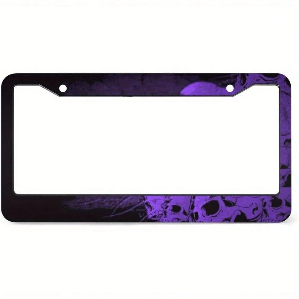 Car Licenses Plate Covers Holders Frames Purple Skulls Metal Auto Decor License Plate Frame Car Accessories With 2 Holes Universal Standard 12 X 6 Inches For Women & Men