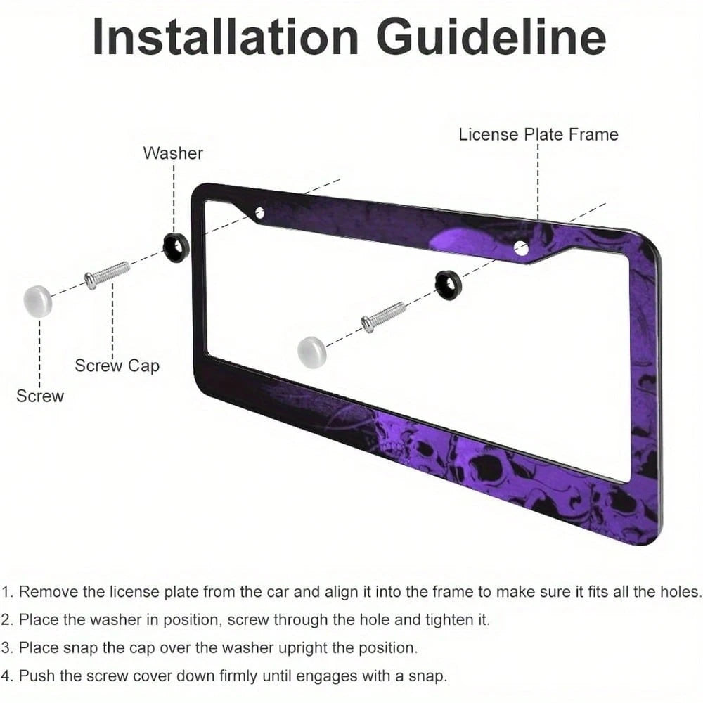 Car Licenses Plate Covers Holders Frames Purple Skulls Metal Auto Decor License Plate Frame Car Accessories With 2 Holes Universal Standard 12 X 6 Inches For Women & Men