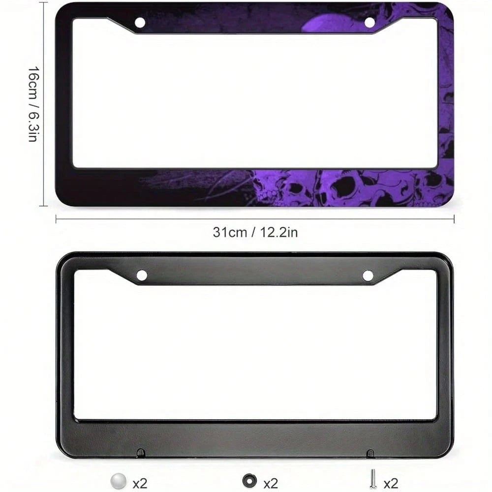 Car Licenses Plate Covers Holders Frames Purple Skulls Metal Auto Decor License Plate Frame Car Accessories With 2 Holes Universal Standard 12 X 6 Inches For Women & Men