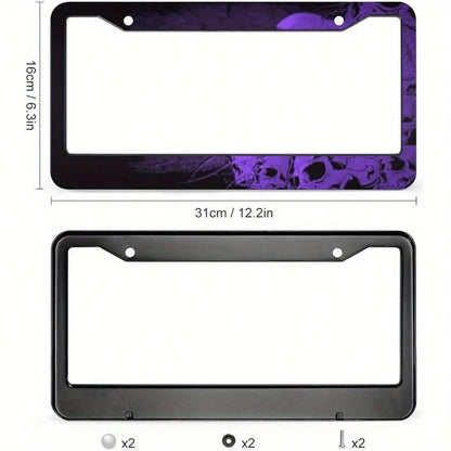 Car Licenses Plate Covers Holders Frames Purple Skulls Metal Auto Decor License Plate Frame Car Accessories With 2 Holes Universal Standard 12 X 6 Inches For Women & Men