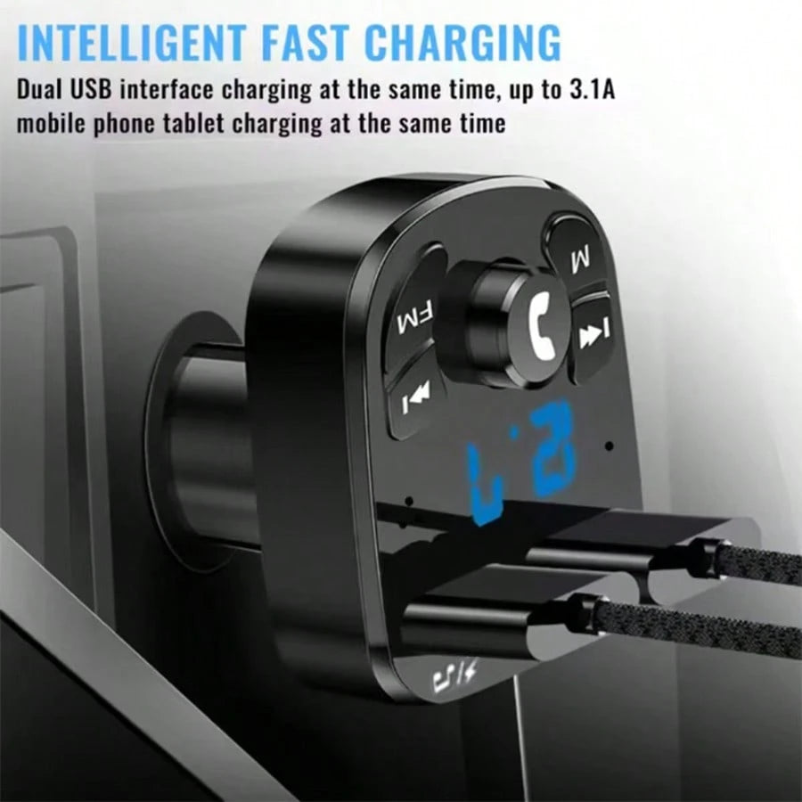 Car MP3 Player Dual USB Fast Charging Adapter, FM Transmitter, Bluetooth 5.0 Compatible, U Disk Plug, Car Charger Kit For Daily Commute, Long-Distance Driving