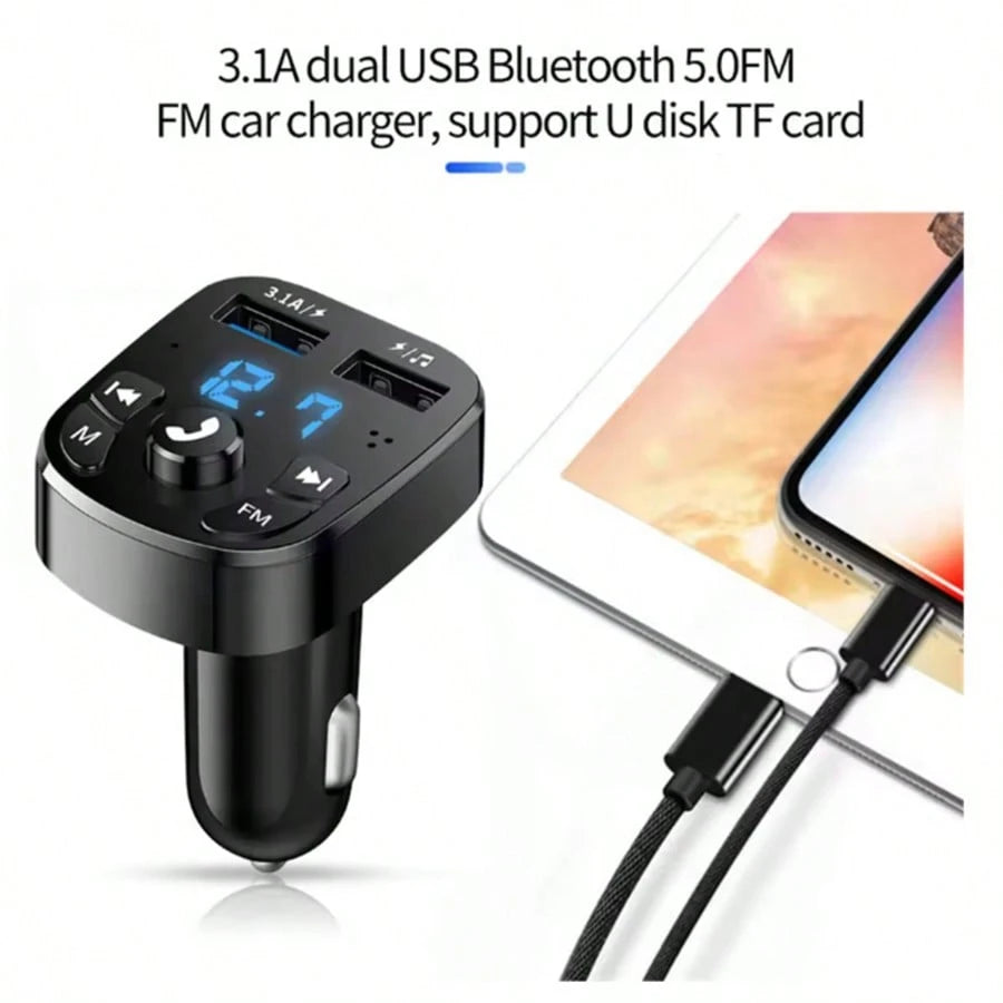 Car MP3 Player Dual USB Fast Charging Adapter, FM Transmitter, Bluetooth 5.0 Compatible, U Disk Plug, Car Charger Kit For Daily Commute, Long-Distance Driving