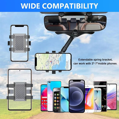 Car Phone Holder Rotatable Retractable Rearview Mirror Mount, Universal 360 Rotation Car Rear View Mirror Mount Holder For GPS Mobile Phone