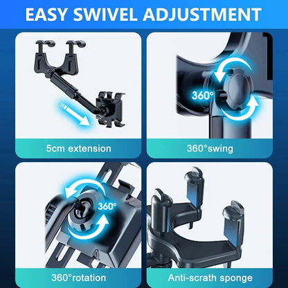 Car Phone Holder Rotatable Retractable Rearview Mirror Mount, Universal 360 Rotation Car Rear View Mirror Mount Holder For GPS Mobile Phone