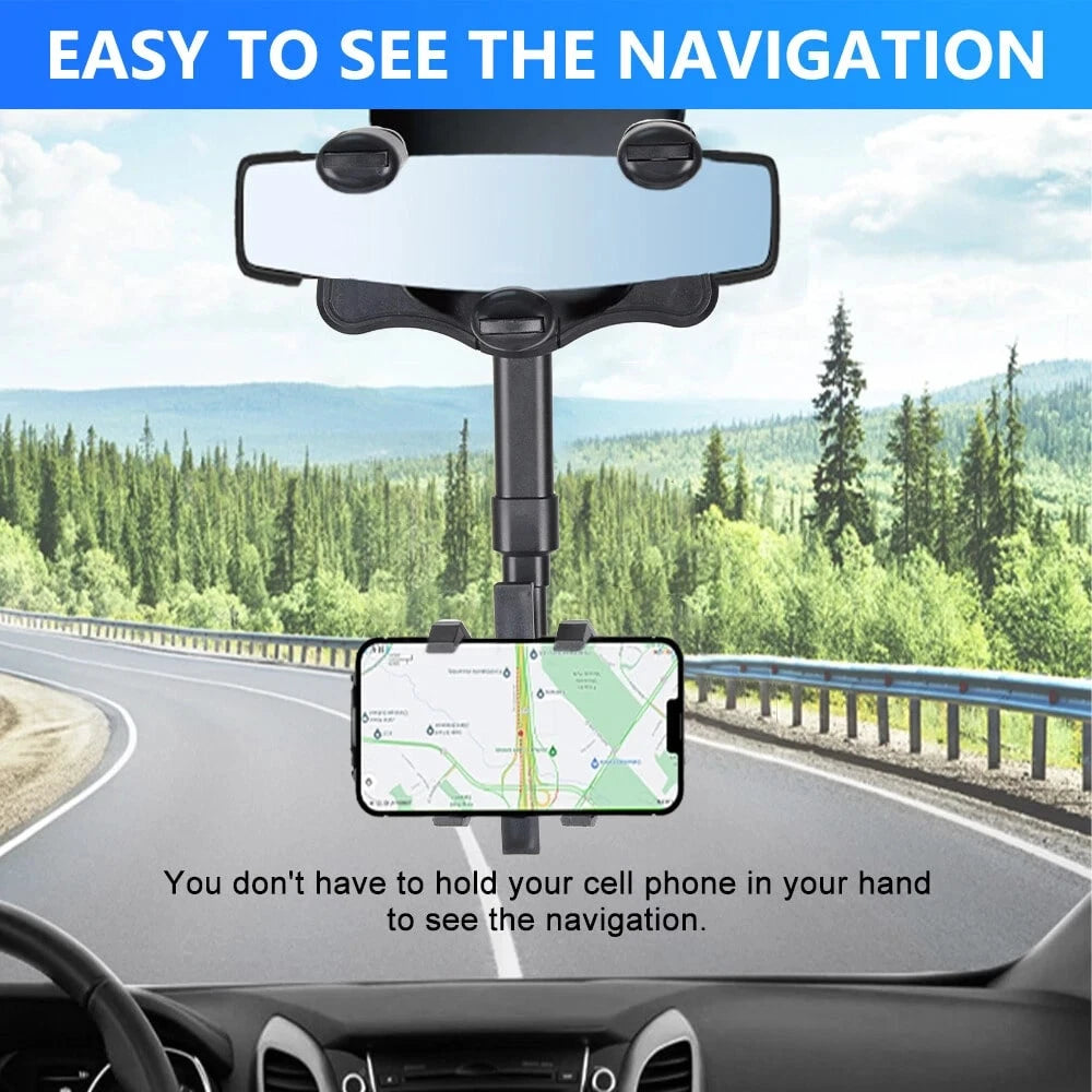 Car Phone Holder Rotatable Retractable Rearview Mirror Mount, Universal 360 Rotation Car Rear View Mirror Mount Holder For GPS Mobile Phone