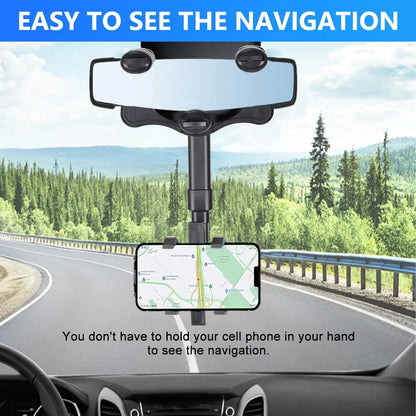 Car Phone Holder Rotatable Retractable Rearview Mirror Mount, Universal 360 Rotation Car Rear View Mirror Mount Holder For GPS Mobile Phone