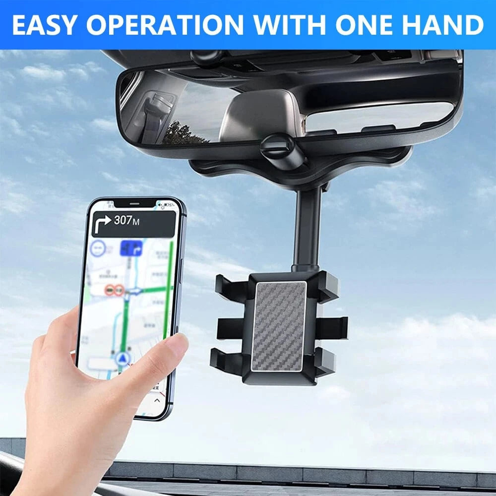 Car Phone Holder Rotatable Retractable Rearview Mirror Mount, Universal 360 Rotation Car Rear View Mirror Mount Holder For GPS Mobile Phone