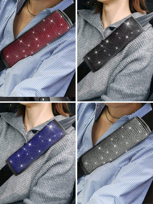 Car Seat Belt Cover Diamond Sparkling Women's Seat Belt Cushion Rhinestone Crystal Car Seat Belt Cover All Season Universal