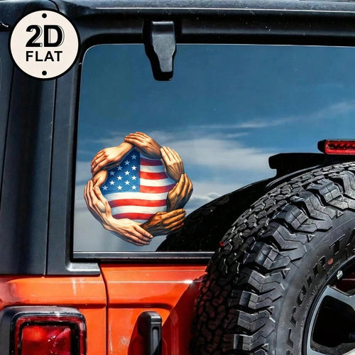 Car Stickers And Decals, Car Window Decals Vinyl, Hands Holding American Flag Circle Pattern, Automotive Decals,Funny Bumper Stickers(1pc)