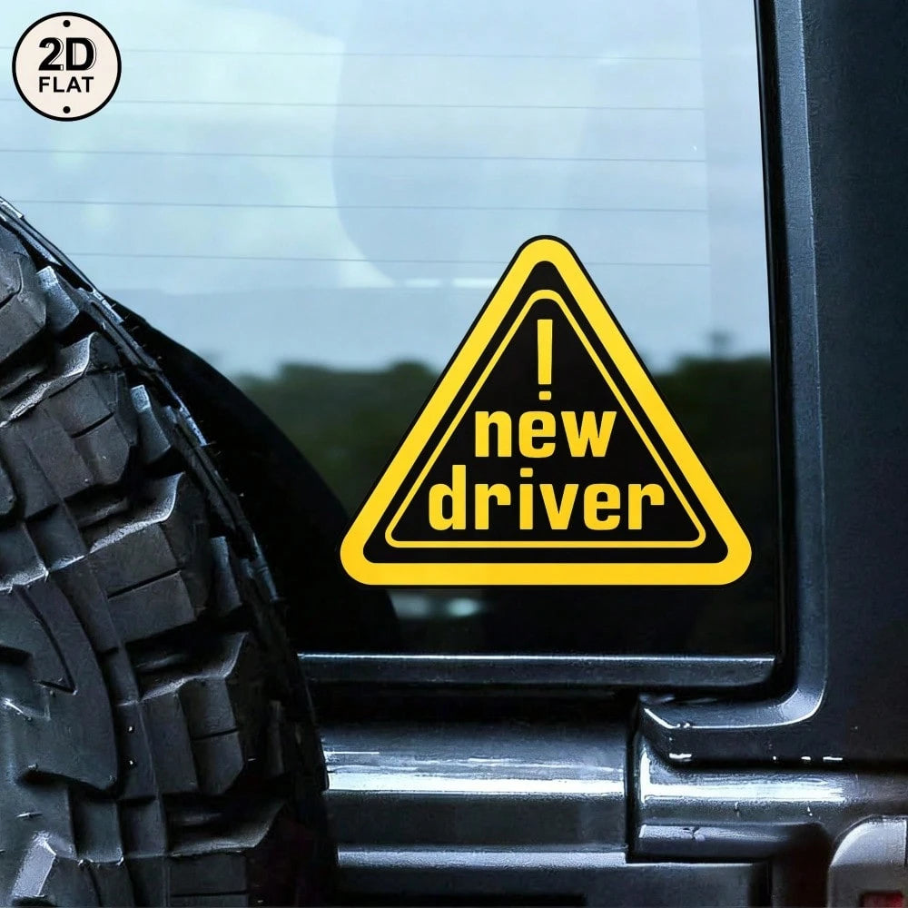Car Stickers And Decals, Car Window Decals Vinyl, Yellow Triangle Warning New Driver Text, Automotive Decals,Funny Bumper Stickers(1pc)