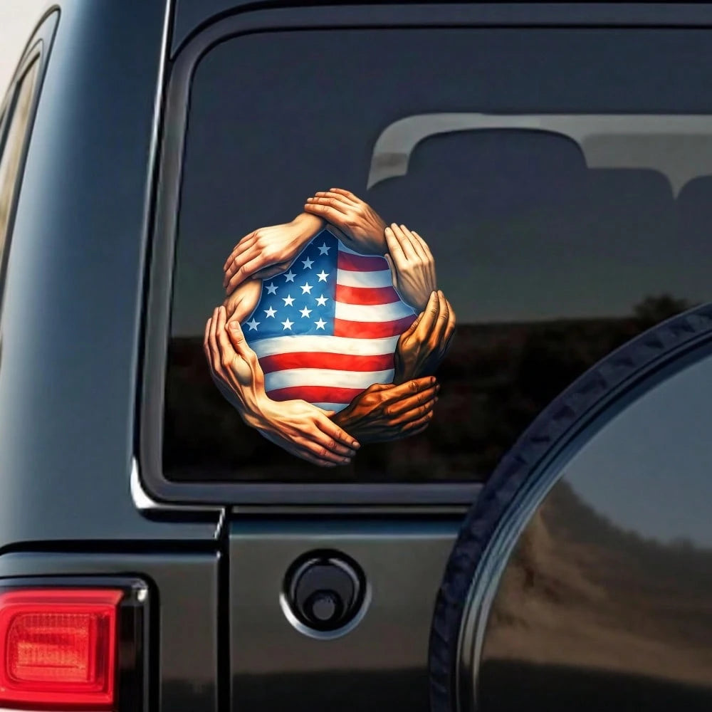 Car Stickers And Decals, Car Window Decals Vinyl, Hands Holding American Flag Circle Pattern, Automotive Decals,Funny Bumper Stickers(1pc)