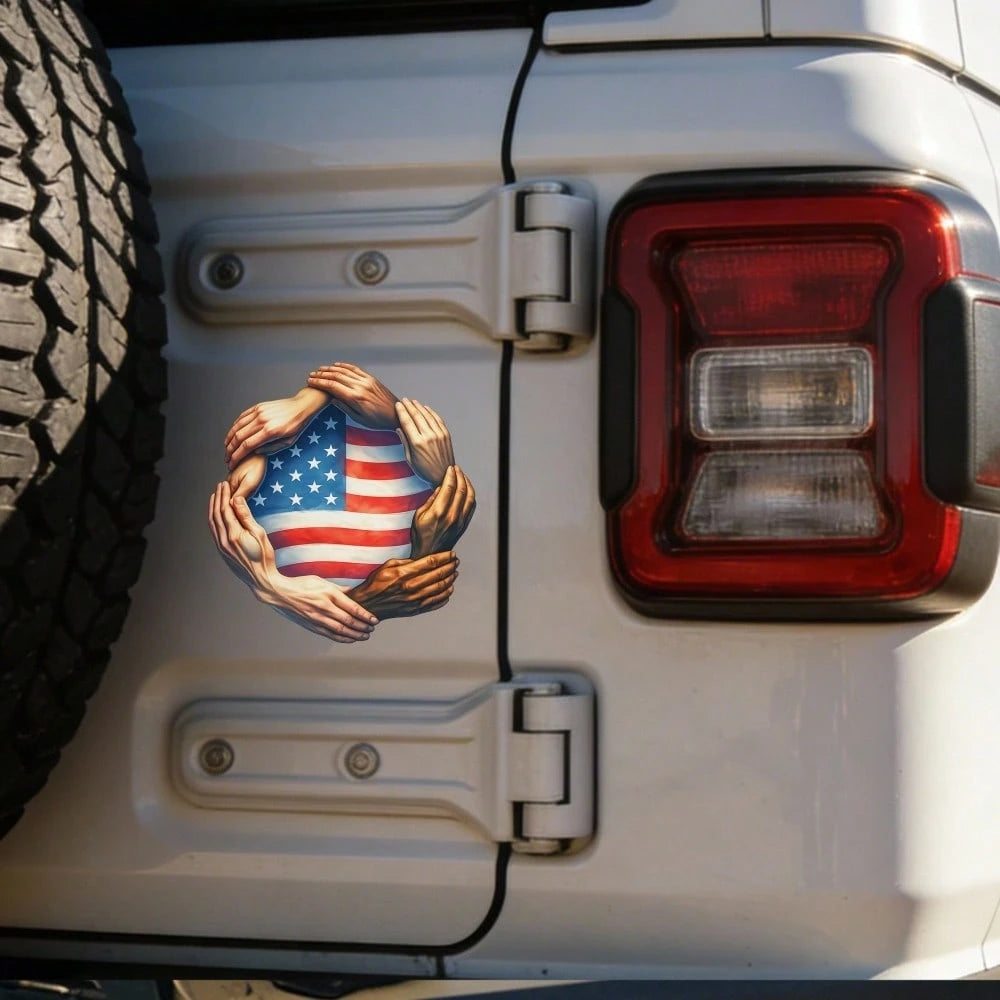 Car Stickers And Decals, Car Window Decals Vinyl, Hands Holding American Flag Circle Pattern, Automotive Decals,Funny Bumper Stickers(1pc)