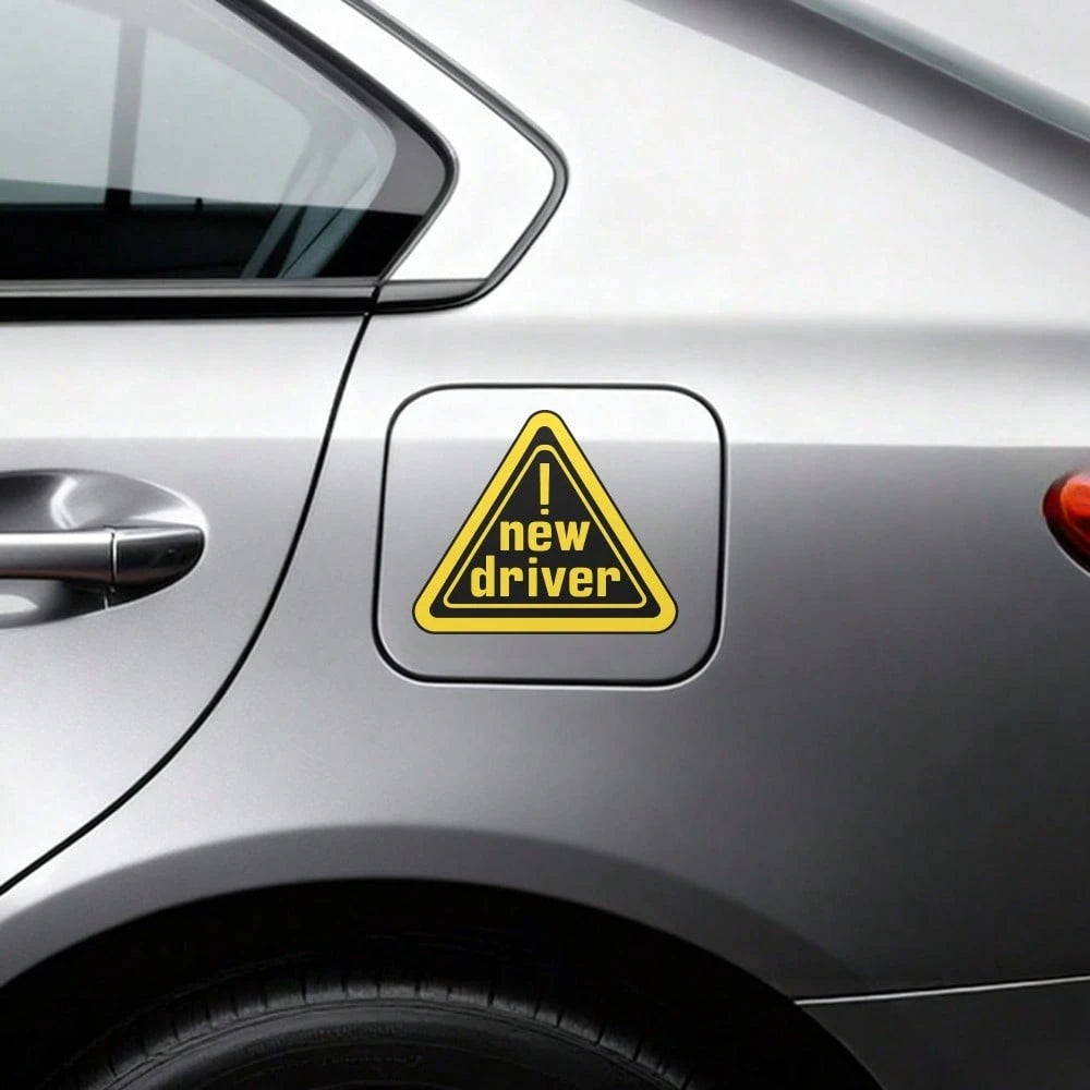 Car Stickers And Decals, Car Window Decals Vinyl, Yellow Triangle Warning New Driver Text, Automotive Decals,Funny Bumper Stickers(1pc)