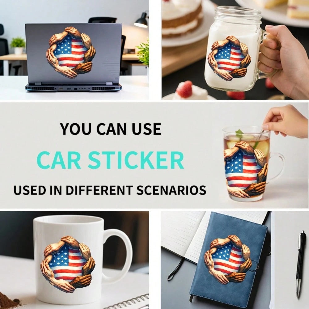 Car Stickers And Decals, Car Window Decals Vinyl, Hands Holding American Flag Circle Pattern, Automotive Decals,Funny Bumper Stickers(1pc)