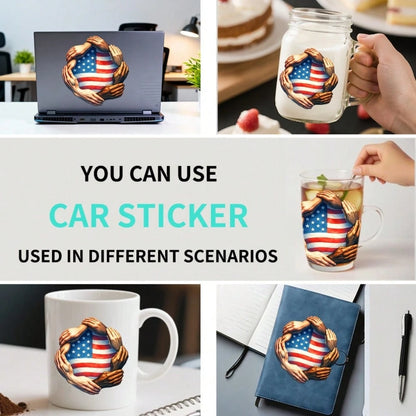 Car Stickers And Decals, Car Window Decals Vinyl, Hands Holding American Flag Circle Pattern, Automotive Decals,Funny Bumper Stickers(1pc)