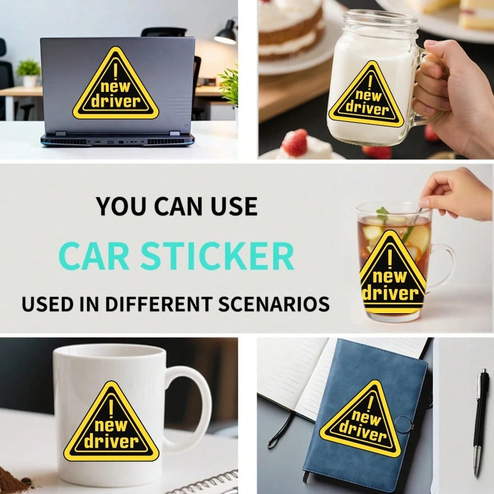 Car Stickers And Decals, Car Window Decals Vinyl, Yellow Triangle Warning New Driver Text, Automotive Decals,Funny Bumper Stickers(1pc)