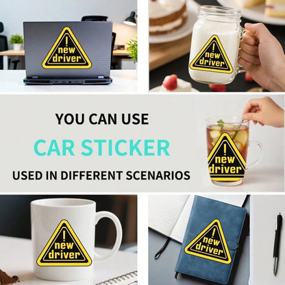 Car Stickers And Decals, Car Window Decals Vinyl, Yellow Triangle Warning New Driver Text, Automotive Decals,Funny Bumper Stickers(1pc)